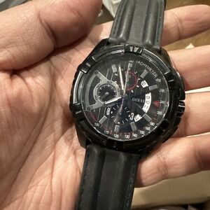 Working Guess waterpro U15060G1 chrono Black Mens Watch 49mm Heavy Fit 8.5" Runs